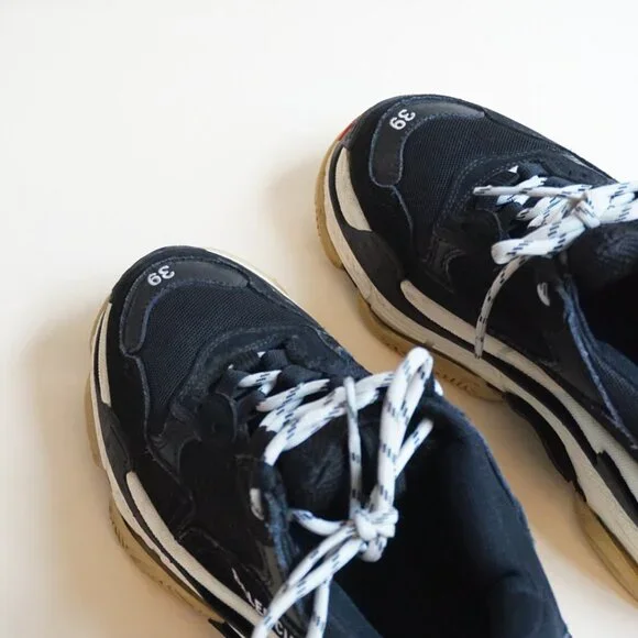 Balenciaga Triple S Mesh/ Leather Black Red White Trainers - Size EU 39 - Picture 8 of 13